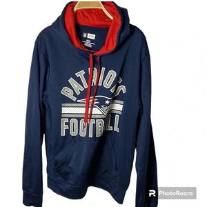 PATRIOTS FOOTBALL BLUE HOODIE!NFL TEAM APPAREL.Kangaroo pockets, red inside hood
